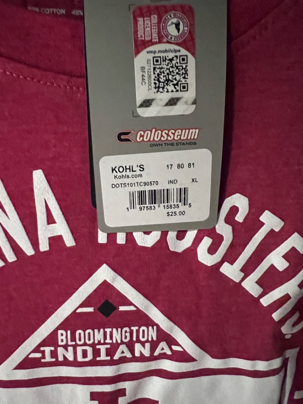 Colosseum Indiana Hoosiers Cream & Crimson Graphic Tee - Crimson NWT - Picture 3 of 4